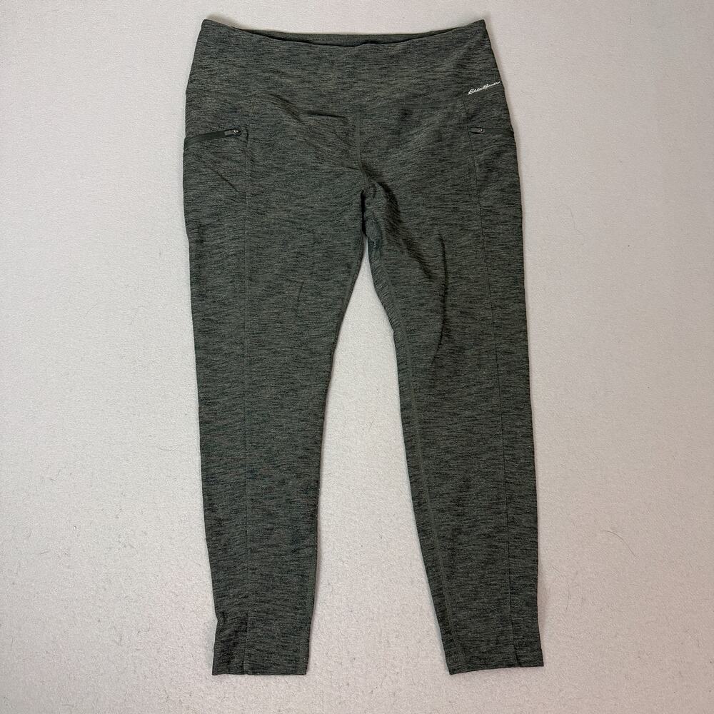 Eddie Bauer Womens XL Green Athletic Leggings Cropped Stretch Zip Pockets